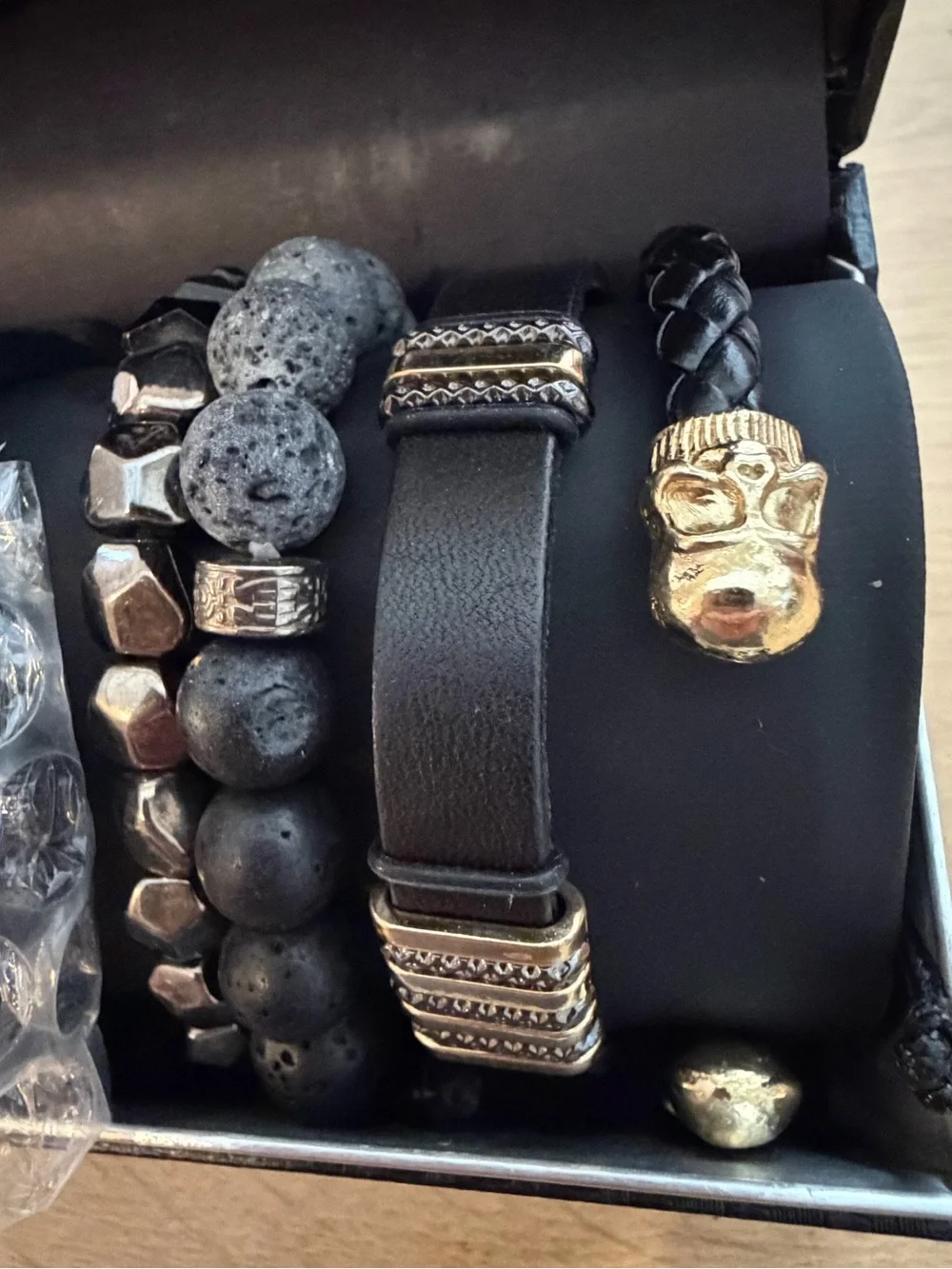 American Exchange Black and Gold Chronograph Watch with Bracelet Stack